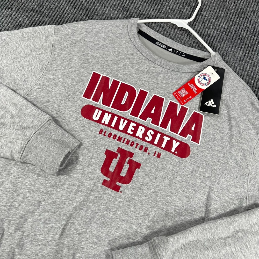 Indiana Hoosiers Sweatshirt Mens Medium Gray Long Sleeve Crew Adidas Casual New